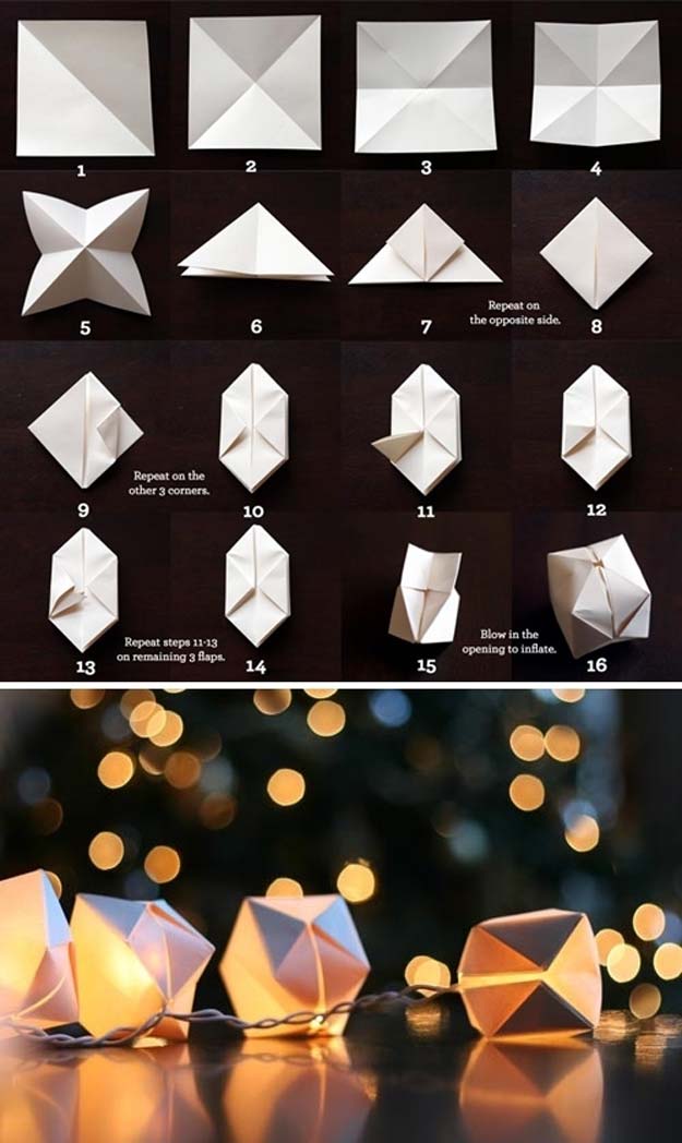 Cool Ways To Use Christmas Lights - DIY Paper Cube String Lights - Best Easy DIY Ideas for String Lights for Room Decoration, Home Decor and Creative DIY Bedroom Lighting - Creative Christmas Light Tutorials with Step by Step Instructions - Creative Crafts and DIY Projects for Teens, Teenagers and Adults #diyideas #stringlights #diydecor #teencrafts