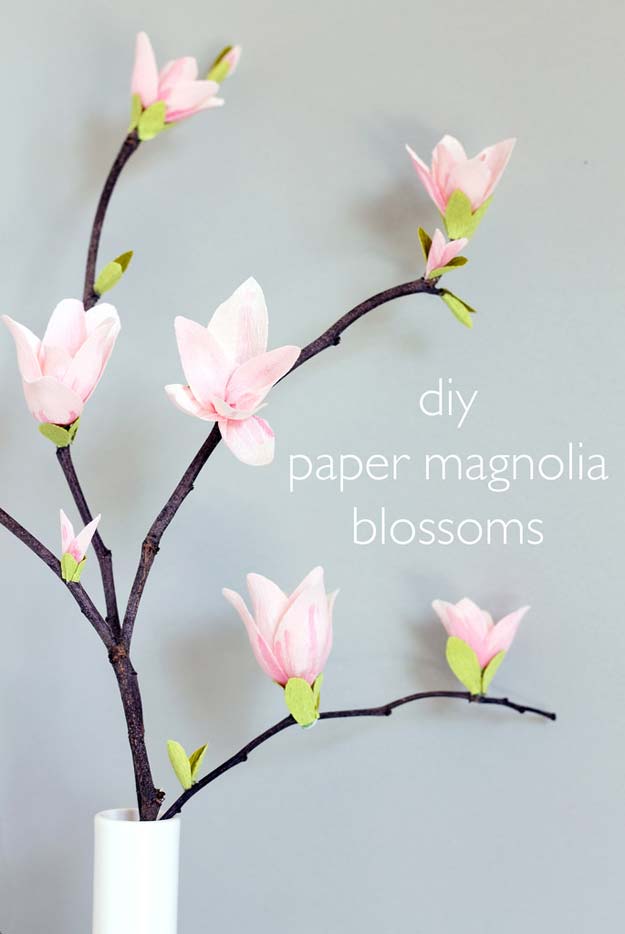Pink DIY Room Decor Ideas - DIY Paper Magnolia Blossoms - Cool Pink Bedroom Crafts and Projects for Teens, Girls, Teenagers and Adults - Best Wall Art Ideas, Room Decorating Project Tutorials, Rugs, Lighting and Lamps, Bed Decor and Pillows #teencrafts #roomdecor #pink