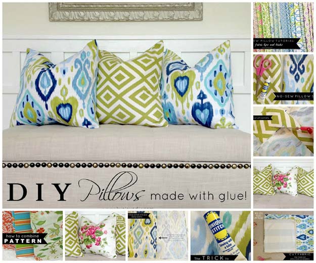 DIY Pillows and Fun Pillow Projects - DIY Pillows Made with Glue - Creative, Decorative Cases and Covers, Throw Pillows, Cute and Easy Tutorials for Making Crafty Home Decor - Sewing Tutorials and No Sew Ideas for Room and Bedroom Decor for Teens, Teenagers and Adults