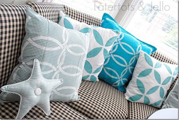DIY Pillows and Fun Pillow Projects - DIY Stenciled Napkin Pillows - Creative, Decorative Cases and Covers, Throw Pillows, Cute and Easy Tutorials for Making Crafty Home Decor - Sewing Tutorials and No Sew Ideas for Room and Bedroom Decor for Teens, Teenagers and Adults