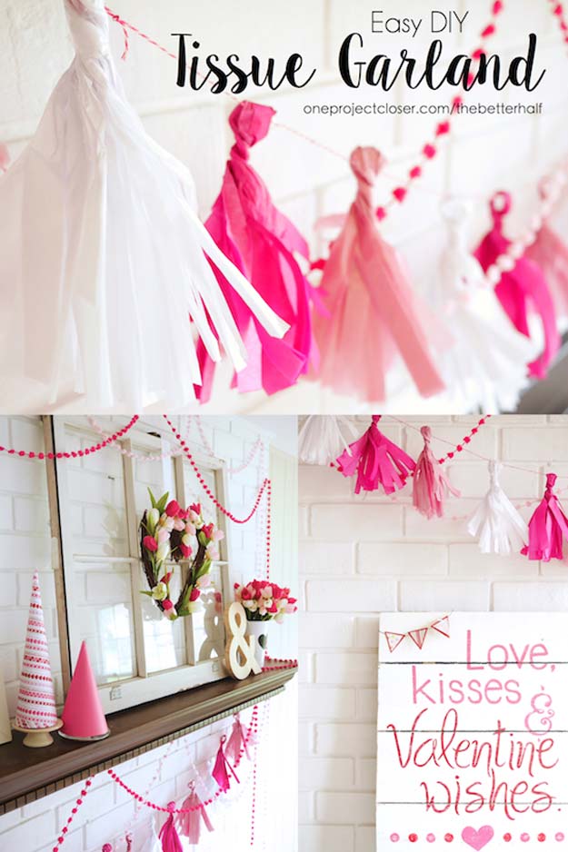 Pink DIY Room Decor Ideas - DIY Tissue Garland - Cool Pink Bedroom Crafts and Projects for Teens, Girls, Teenagers and Adults - Best Wall Art Ideas, Room Decorating Project Tutorials, Rugs, Lighting and Lamps, Bed Decor and Pillows #teencrafts #roomdecor #pink