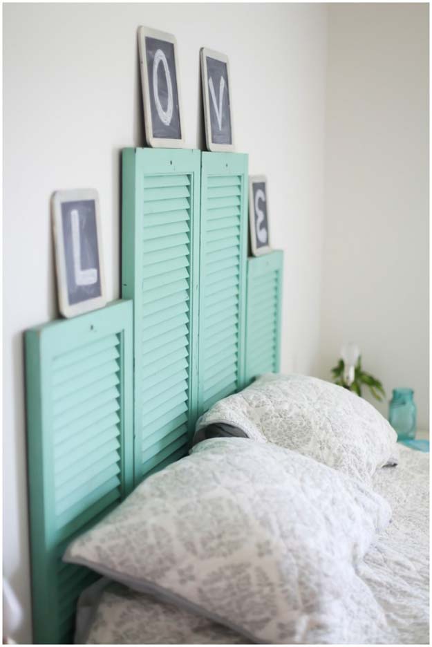 Cool DIY Ideas for Your Bed - DIY Vintage Shutter Head Board - Fun Bedding, Pillows, Blankets, Home Decor and Crafts to Make Your Bedroom Awesome - Easy Step by Step Tutorials for Making A T-Shirt Pillow, Knit Throws, Fuzzy and Furry Warm Blankets and Handmade DYI Bedding, Sheets, Bedskirts and Shams 