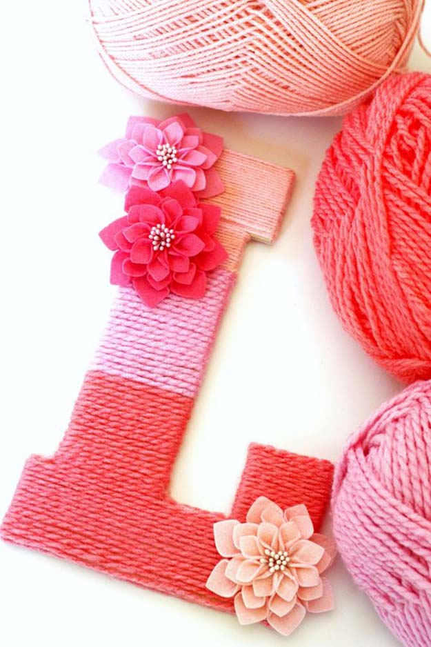 Cool DIY Room Decor Ideas in Red - DIY Yarn-Wrapped Ombre Monogrammed Letter - Creative Home Decor, Wall Art and Bedroom Crafts to Accent Your Red Room - Creative Craft Projects and Quick Arts and Crafts Ideas for Teens and Adults - Easy Ways To Decorate on A Budget 