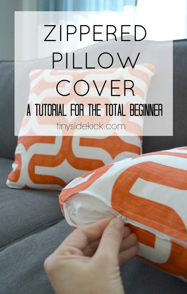 DIY Pillows and Fun Pillow Projects - DIY Zippered Pillow Cover - Creative, Decorative Cases and Covers, Throw Pillows, Cute and Easy Tutorials for Making Crafty Home Decor - Sewing Tutorials and No Sew Ideas for Room and Bedroom Decor for Teens, Teenagers and Adults