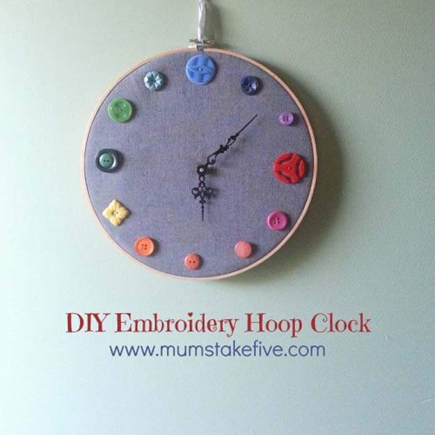Step by Step Embroidery Tutorials - DIY Button Clock on Embroidery Hoop - Awesome Embroidery Projects for Teens - Cool Embroidery Crafts for Girls - Embroidery Designs - Best Embroidery Wall Art, Room Decor - Great Embroidery Gifts, Free Embroidery Patterns 