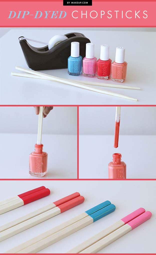 DIY Crafts Using Nail Polish - Dip-Dyed Chopsticks - Fun, Cool, Easy and Cheap Craft Ideas for Girls, Teens, Tweens and Adults | Wire Flowers, Glue Gun Craft Projects and Jewelry Made From nailpolish - Water Marble Tutorials and How To With Step by Step Instructions 