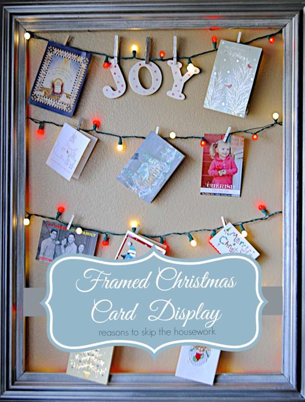 Cool Ways To Use Christmas Lights - Framed Christmas Card Display - Best Easy DIY Ideas for String Lights for Room Decoration, Home Decor and Creative DIY Bedroom Lighting - Creative Christmas Light Tutorials with Step by Step Instructions - Creative Crafts and DIY Projects for Teens, Teenagers and Adults #diyideas #stringlights #diydecor #teencrafts