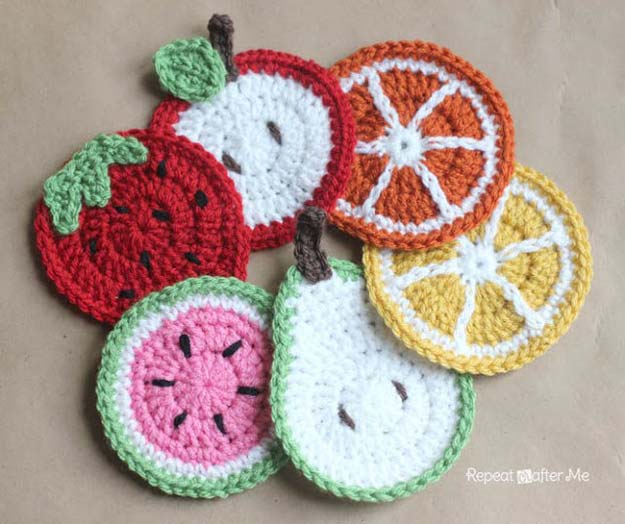 Simple Crochet Patterns and Projects for Teens - Crochet Fruit Coasters - Best Free Patterns and Tutorials for Crocheting Cute DIY Gifts, Room Decor and Accessories - How To for Beginners - Learn How To Make a Headband, Scarf, Hat, Animals and Clothes DIY Projects and Crafts for Teenagers #crochet #crafts #teencrafts #freecrochet #crochetpatterns