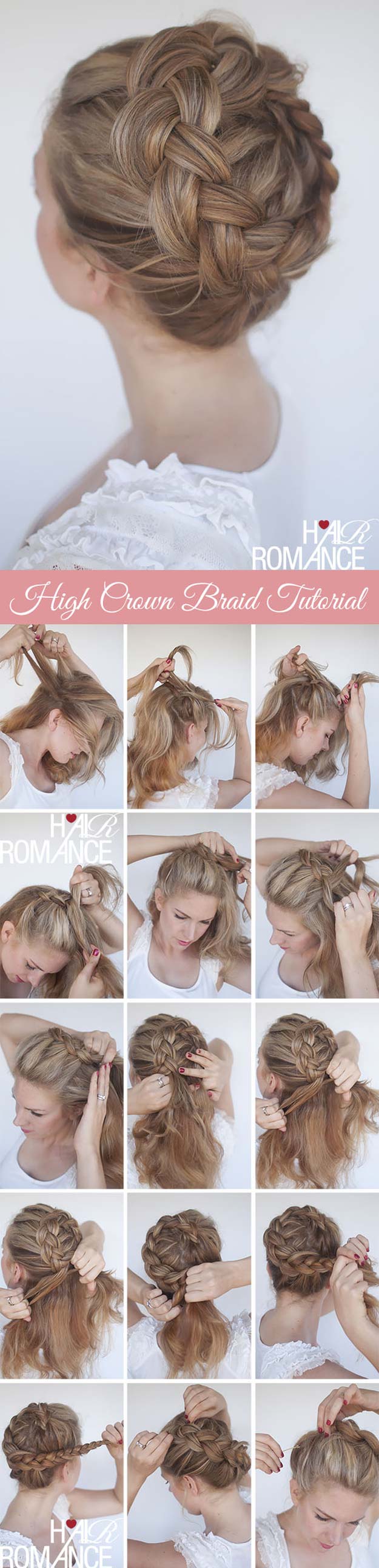 Best Hair Braiding Tutorials - High Braided Crown Tutorial - Easy Step by Step Tutorials for Braids - How To Braid Fishtail, French Braids, Flower Crown, Side Braids, Cornrows, Updos - Cool Braided Hairstyles for Girls, Teens and Women - School, Day and Evening, Boho, Casual and Formal Looks #hairstyles #braiding #braidingtutorials #diyhair 
