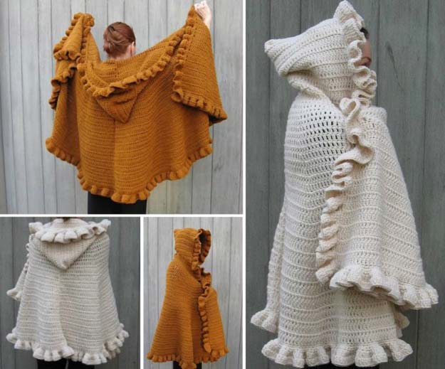 Crochet Patterns and Projects for Teens - Hooded Cape Crochet - Best Free Patterns and Tutorials for Crocheting Cute DIY Gifts, Room Decor and Accessories - How To for Beginners - Learn How To Make a Headband, Scarf, Hat, Animals and Clothes DIY Projects and Crafts for Teenagers #crochet #crafts #teencrafts #freecrochet #crochetpatterns