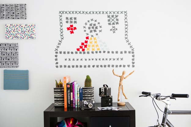 Washi Tape Crafts - How to Create Washi “Cross Stitch” Wall Art - DIY Projects Made With Washi Tape - Wall Art, Frames, Cards, Pencils, Room Decor and DIY Gifts, Back To School Supplies - Creative, Fun Craft Ideas for Teens, Tweens and Teenagers - Step by Step Tutorials and Instructions 