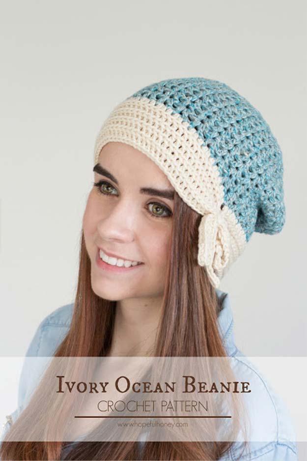 Crochet Patterns and Projects for Teens - Ivory Ocean Beanie - Best Free Patterns and Tutorials for Crocheting Cute DIY Gifts, Room Decor and Accessories - How To for Beginners - Learn How To Make a Headband, Scarf, Hat, Animals and Clothes DIY Projects and Crafts for Teenagers #crochet #crafts #teencrafts #freecrochet #crochetpatterns