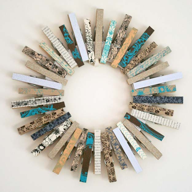 Washi Tape Crafts - Kirsty's Fun Clothespin Wreath - DIY Projects Made With Washi Tape - Wall Art, Frames, Cards, Pencils, Room Decor and DIY Gifts, Back To School Supplies - Creative, Fun Craft Ideas for Teens, Tweens and Teenagers - Step by Step Tutorials and Instructions 