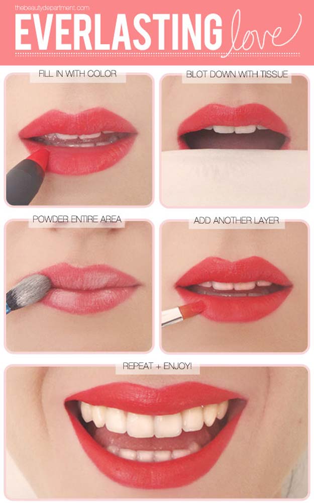 Lipstick Tutorials - Best Step by Step Makeup Tutorial How To - Lipstick Longevity - Easy and Quick Ways to Apply Lipstick and Awesome Beauty Ideas - Cool Ideas for Teen Makeup for School, Party and Special Occasion - Makeup Tutorials for Beginners - Lip Liner Tips and Tricks to Add Volume, DIY Lip Techniques for Fuller Lips - DIY Projects and Crafts for Teens 