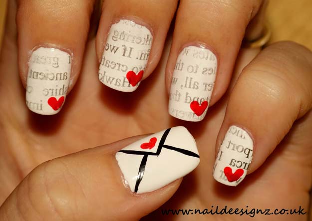 Valentine Nail Art Ideas - Love Letter Nail Art - Cute and Cool Looks For Valentines Day Nails - Hearts, Gradients, Red, Black and Pink Designs - Easy Ideas for DIY Manicures with Step by Step Tutorials - Fun Ideas for Teens, Teenagers and Women 