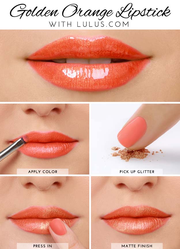 Lipstick Tutorials - Best Step by Step Makeup Tutorial How To - Lulus How-To Golden Orange Lipstick Tutorial - Easy and Quick Ways to Apply Lipstick and Awesome Beauty Ideas - Cool Ideas for Teen Makeup for School, Party and Special Occasion - Makeup Tutorials for Beginners - Lip Liner Tips and Tricks to Add Volume, DIY Lip Techniques for Fuller Lips - DIY Projects and Crafts for Teens 