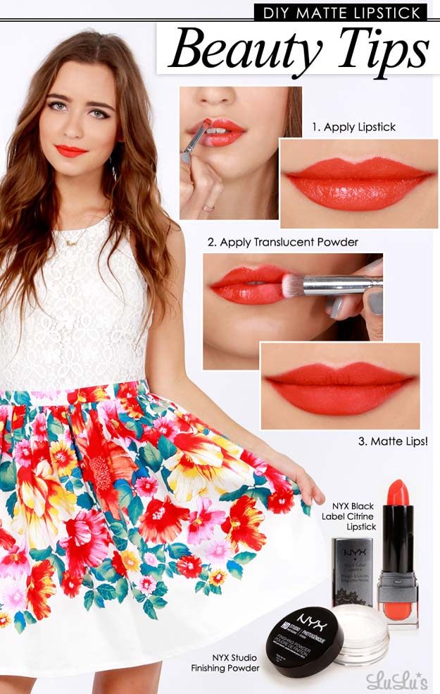 Lipstick Tutorials - Best Step by Step Makeup Tutorial How To - Make Any Lipstick Matte - Easy and Quick Ways to Apply Lipstick and Awesome Beauty Ideas - Cool Ideas for Teen Makeup for School, Party and Special Occasion - Makeup Tutorials for Beginners - Lip Liner Tips and Tricks to Add Volume, DIY Lip Techniques for Fuller Lips - DIY Projects and Crafts for Teens 