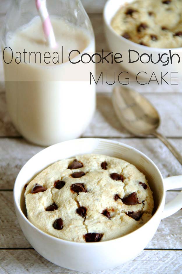 Easy Mug Cake Recipes - Oatmeal Cookie Dough Mug Cake - Best Microwave Cakes and Ideas for Baking Ckae in The Microwave - Chocolate, Vanilla, Healthy, Snickerdoodle, Peanut Butter, Bownie and Nutella - Step by Step Tutorials and Instructions - Besy DIY Projects and Recipes for Teens and Teenagers - 