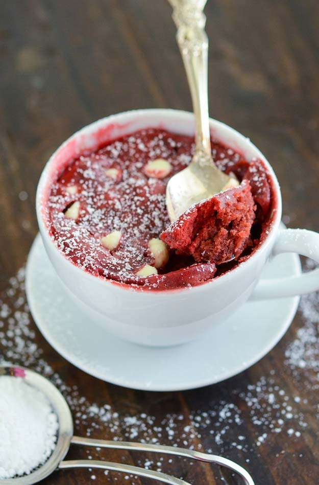 Easy Mug Cake Recipes - Red Velvet Mug Cake - Best Microwave Cakes and Ideas for Baking Ckae in The Microwave - Chocolate, Vanilla, Healthy, Snickerdoodle, Peanut Butter, Bownie and Nutella - Step by Step Tutorials and Instructions - Besy DIY Projects and Recipes for Teens and Teenagers - 