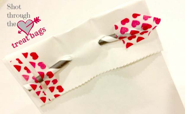Washi Tape Crafts - Shot Through the Heart Treat Bags - DIY Projects Made With Washi Tape - Wall Art, Frames, Cards, Pencils, Room Decor and DIY Gifts, Back To School Supplies - Creative, Fun Craft Ideas for Teens, Tweens and Teenagers - Step by Step Tutorials and Instructions 