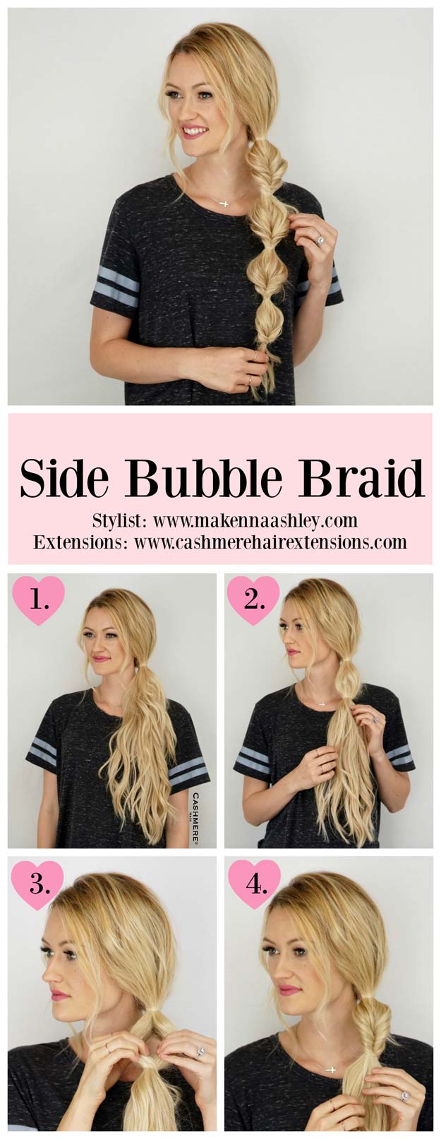 Best Hair Braiding Tutorials - Side Bubble Braid Tutorial - Easy Step by Step Tutorials for Braids - How To Braid Fishtail, French Braids, Flower Crown, Side Braids, Cornrows, Updos - Cool Braided Hairstyles for Girls, Teens and Women - School, Day and Evening, Boho, Casual and Formal Looks #hairstyles #braiding #braidingtutorials #diyhair 
