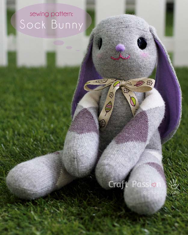 Cool Crafts Made With Old Socks - Sock Bunny - Lop Eared - Fun DIY Projects and Gifts You Can Make With A Sock - Easy DIY Ideas for Teens, Teenagers, Kids and Adults - Step by Step Tutorials and Instructions for Making Room Decor, Animals, Cat, Rabbit, Owl, Puppets, Snowman, Gloves 
