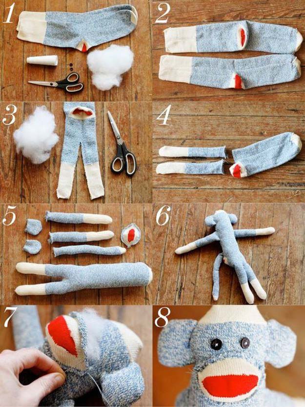 Cool Crafts Made With Old Socks - Sock Monkey Pattern - Fun DIY Projects and Gifts You Can Make With A Sock - Easy DIY Ideas for Teens, Teenagers, Kids and Adults - Step by Step Tutorials and Instructions for Making Room Decor, Animals, Cat, Rabbit, Owl, Puppets, Snowman, Gloves 