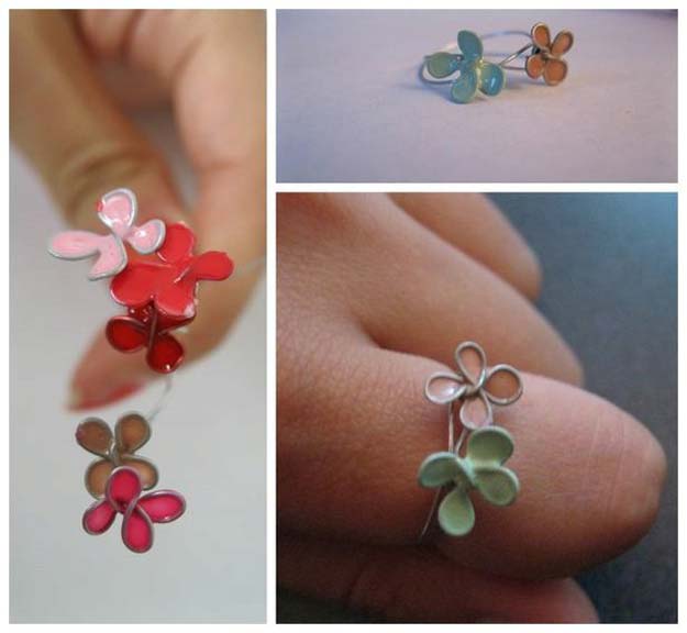 DIY Crafts Using Nail Polish - "Stained Glass" Flower Ring - Fun, Cool, Easy and Cheap Craft Ideas for Girls, Teens, Tweens and Adults | Wire Flowers, Glue Gun Craft Projects and Jewelry Made From nailpolish - Water Marble Tutorials and How To With Step by Step Instructions 