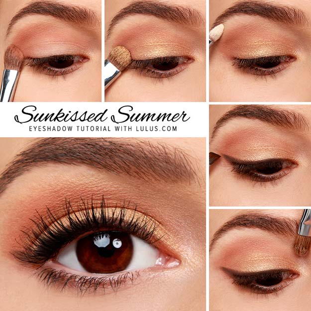 Best Eyeshadow Tutorials - Sunkissed Summer Gold Eyeshadow Tutorial - Easy Step by Step How To For Eye Shadow - Cool Makeup Tricks and Eye Makeup Tutorial With Instructions - Quick Ways to Do Smoky Eye, Natural Makeup, Looks for Day and Evening, Brown and Blue Eyes - Cool Ideas for Beginners and Teens 