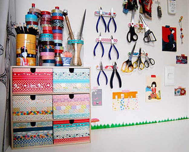 Washi Tape Crafts - Tour of the New-Look Studio Corner - DIY Projects Made With Washi Tape - Wall Art, Frames, Cards, Pencils, Room Decor and DIY Gifts, Back To School Supplies - Creative, Fun Craft Ideas for Teens, Tweens and Teenagers - Step by Step Tutorials and Instructions 