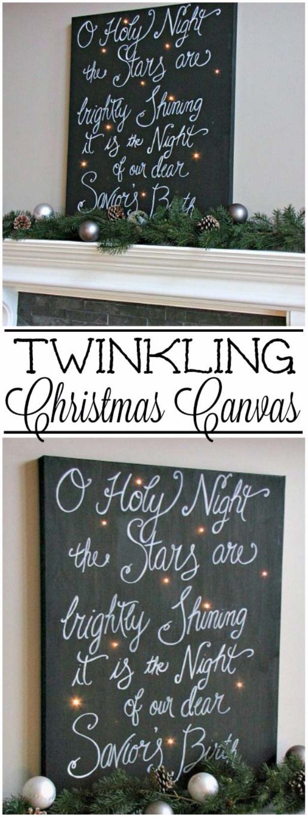 Cool Ways To Use Christmas Lights - Twinkling Christmas Canvas Art - Best Easy DIY Ideas for String Lights for Room Decoration, Home Decor and Creative DIY Bedroom Lighting - Creative Christmas Light Tutorials with Step by Step Instructions - Creative Crafts and DIY Projects for Teens, Teenagers and Adults #diyideas #stringlights #diydecor #teencrafts