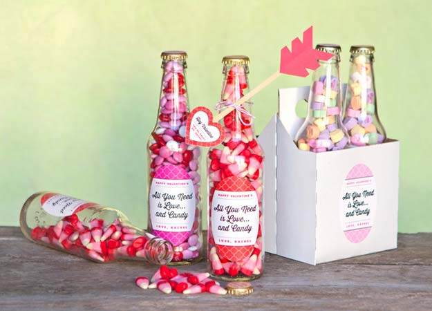 DIY Valentine Gifts - Valentine Candy Bottles & DIY Heart Arrows - Gifts for Her and Him, Teens, Teenagers and Tweens - Mason Jar Ideas, Homemade Cards, Cheap and Easy Gift Ideas for Valentine Presents 