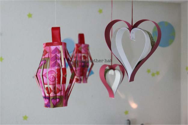 Cool Things to Make With Leftover Wrapping Paper - Valentine Hanging Lantern & Heart- Easy Crafts, Fun DIY Projects, Gifts and DIY Home Decor Ideas - Don't Trash The Christmas Wrapping Paper and Learn How To Make These Awesome Ideas Instead - Creative Craft Ideas for Teens, Tweens, Teenagers, Boys and Girls 