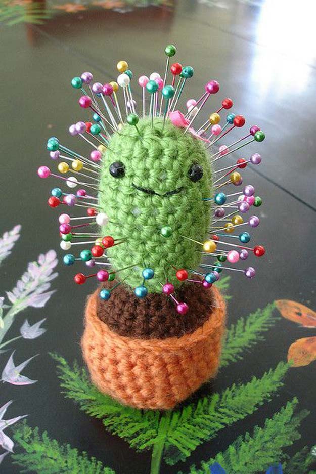 Cute Crochet Patterns and Projects for Teens - Cactus Pincushion - Best Free Patterns and Tutorials for Crocheting Cute DIY Gifts, Room Decor and Accessories - How To for Beginners - Learn How To Make a Headband, Scarf, Hat, Animals and Clothes DIY Projects and Crafts for Teenagers #crochet #crafts #teencrafts #freecrochet #crochetpatterns