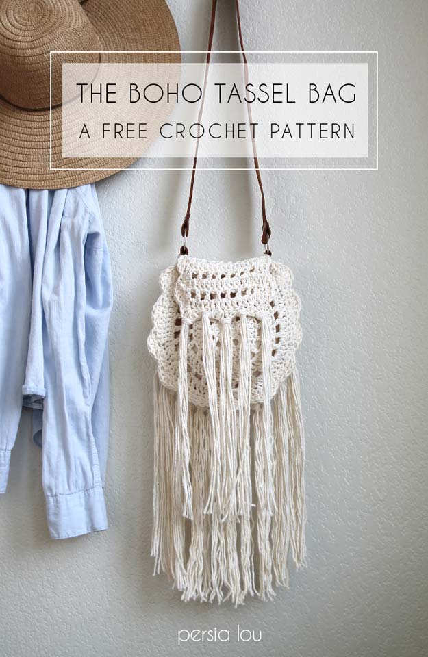 Crochet Patterns and Projects for Teens - Boho Tassel Crochet Bag - Best Free Patterns and Tutorials for Crocheting Cute DIY Gifts, Room Decor and Accessories - How To for Beginners - Learn How To Make a Headband, Scarf, Hat, Animals and Clothes DIY Projects and Crafts for Teenagers #crochet #crafts #teencrafts #freecrochet #crochetpatterns