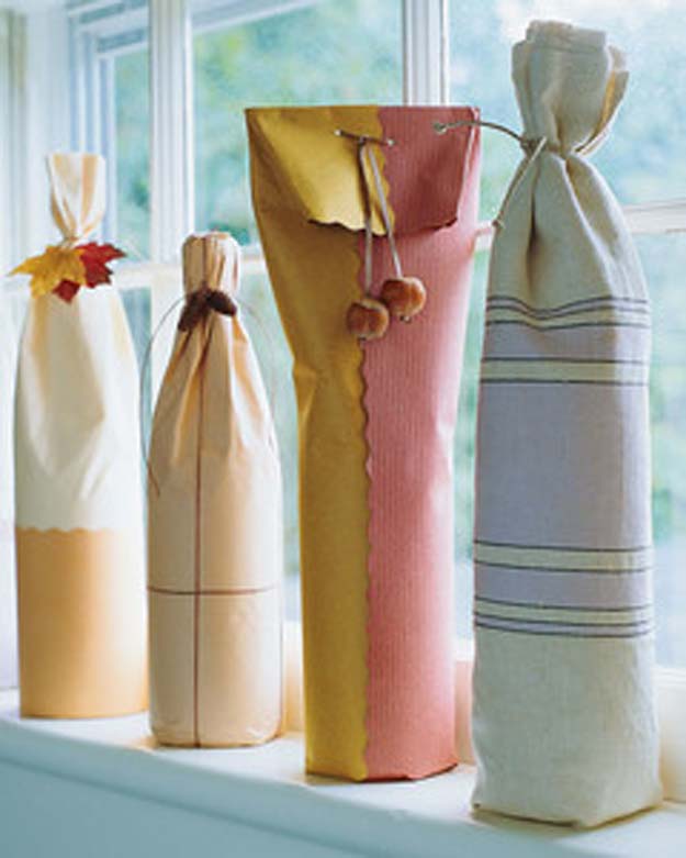 Cool Things to Make With Leftover Wrapping Paper - Bottle Wraps- Easy Crafts, Fun DIY Projects, Gifts and DIY Home Decor Ideas - Don't Trash The Christmas Wrapping Paper and Learn How To Make These Awesome Ideas Instead - Creative Craft Ideas for Teens, Tweens, Teenagers, Boys and Girls 