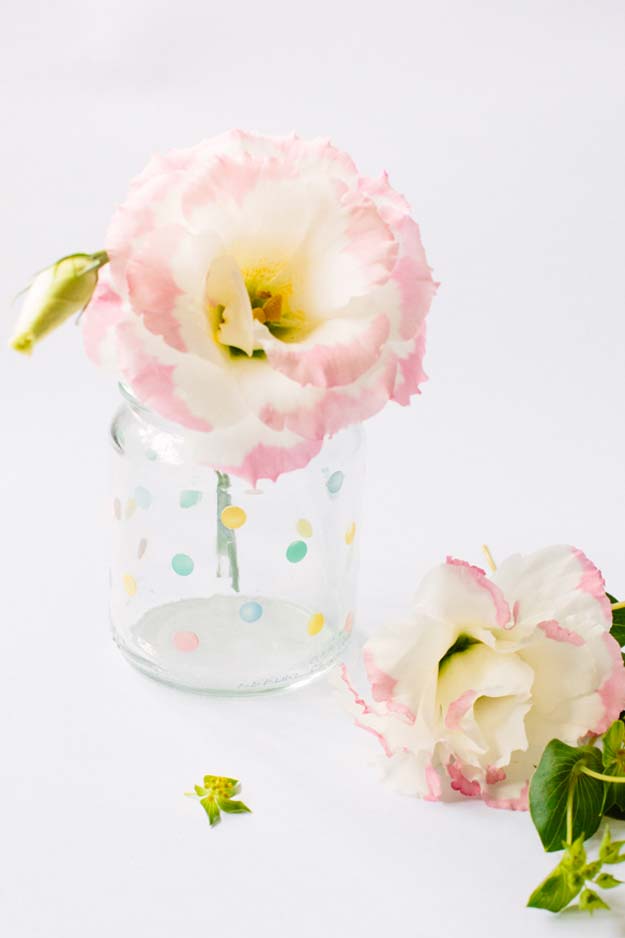 DIY Crafts Using Nail Polish - Dotted Mason Jar Vase - Fun, Cool, Easy and Cheap Craft Ideas for Girls, Teens, Tweens and Adults | Wire Flowers, Glue Gun Craft Projects and Jewelry Made From nailpolish - Water Marble Tutorials and How To With Step by Step Instructions 