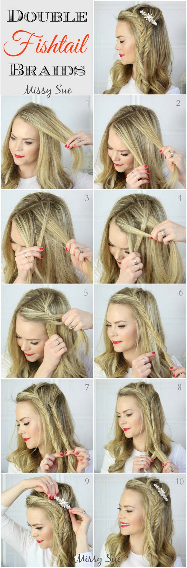 Best Hair Braiding Tutorials - Braid 5-Double Fishtail Braids - Easy Step by Step Tutorials for Braids - How To Braid Fishtail, French Braids, Flower Crown, Side Braids, Cornrows, Updos - Cool Braided Hairstyles for Girls, Teens and Women - School, Day and Evening, Boho, Casual and Formal Looks #hairstyles #braiding #braidingtutorials #diyhair 