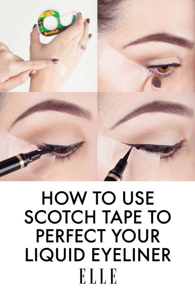 Best Beauty Hacks - yeliner Tape Trick - Easy Makeup Tutorials and Makeup Ideas for Teens, Beginners, Women, Teenagers - Cool Tips and Tricks for Mascara, Lipstick, Foundation, Hair, Blush, Eyeshadow, Eyebrows and Eyes - Step by Step Tutorials and How To #beautyhacks #beautyideas #makeuptutorial #makeuphakcs #makeup #hair #teens