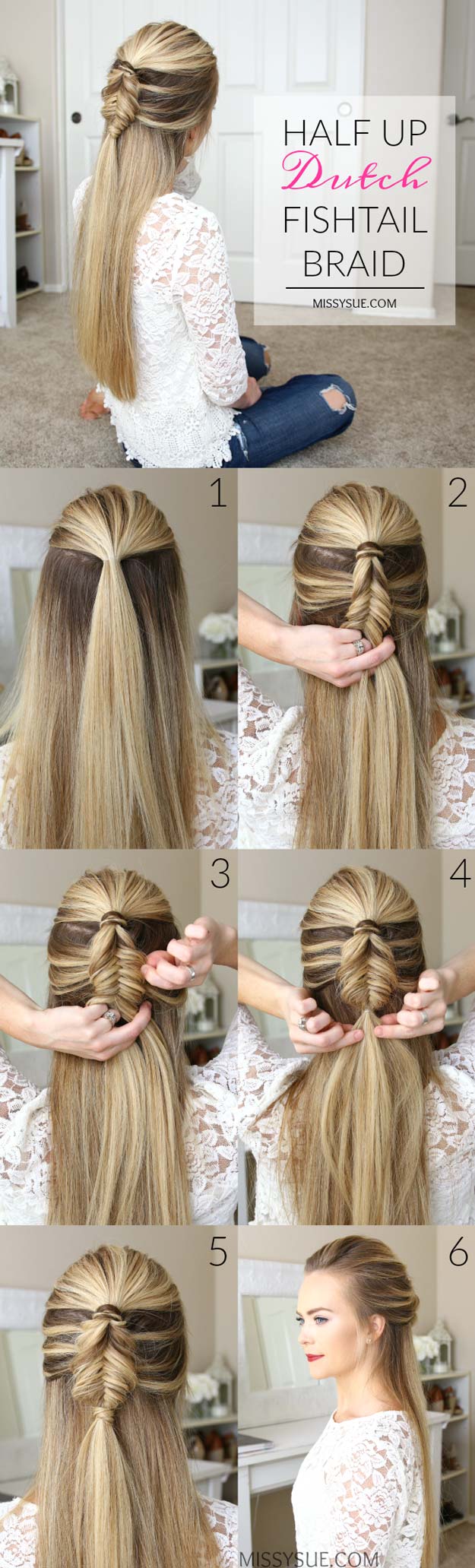 Best Hair Braiding Tutorials - Half Up Dutch Fishtail Braid - Easy Step by Step Tutorials for Braids - How To Braid Fishtail, French Braids, Flower Crown, Side Braids, Cornrows, Updos - Cool Braided Hairstyles for Girls, Teens and Women - School, Day and Evening, Boho, Casual and Formal Looks #hairstyles #braiding #braidingtutorials #diyhair 