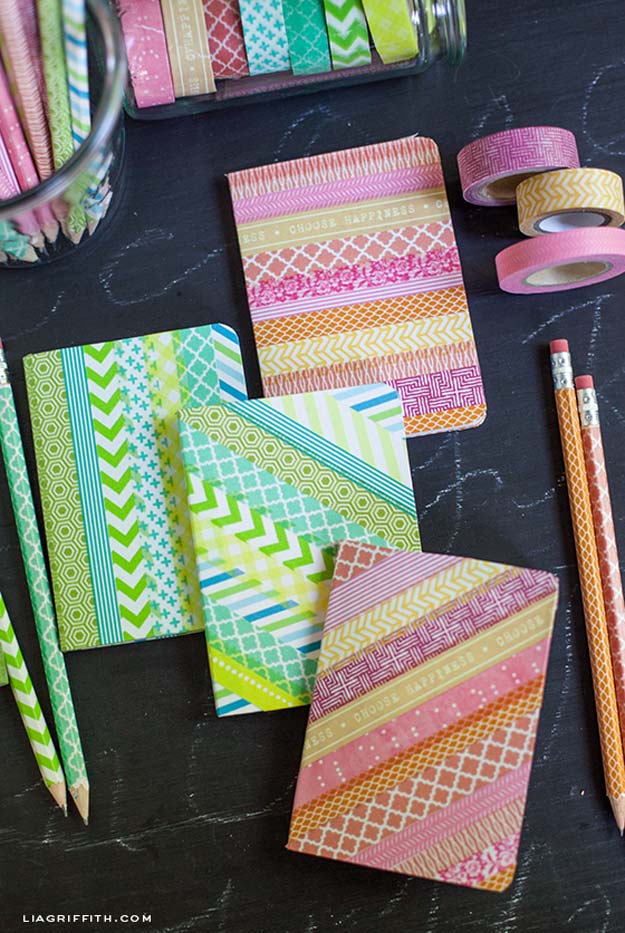 Washi Tape Crafts - Washi Tape Your Pencils and Notebook - DIY Projects Made With Washi Tape - Wall Art, Frames, Cards, Pencils, Room Decor and DIY Gifts, Back To School Supplies - Creative, Fun Craft Ideas for Teens, Tweens and Teenagers - Step by Step Tutorials and Instructions 