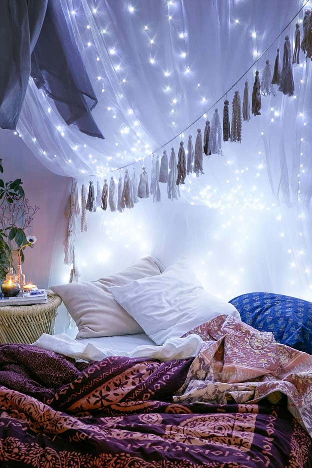 Cool DIY Ideas for Your Bed - Tumblr Inspired Canopy - Fun Bedding, Pillows, Blankets, Home Decor and Crafts to Make Your Bedroom Awesome - Easy Step by Step Tutorials for Making A T-Shirt Pillow, Knit Throws, Fuzzy and Furry Warm Blankets and Handmade DYI Bedding, Sheets, Bedskirts and Shams 