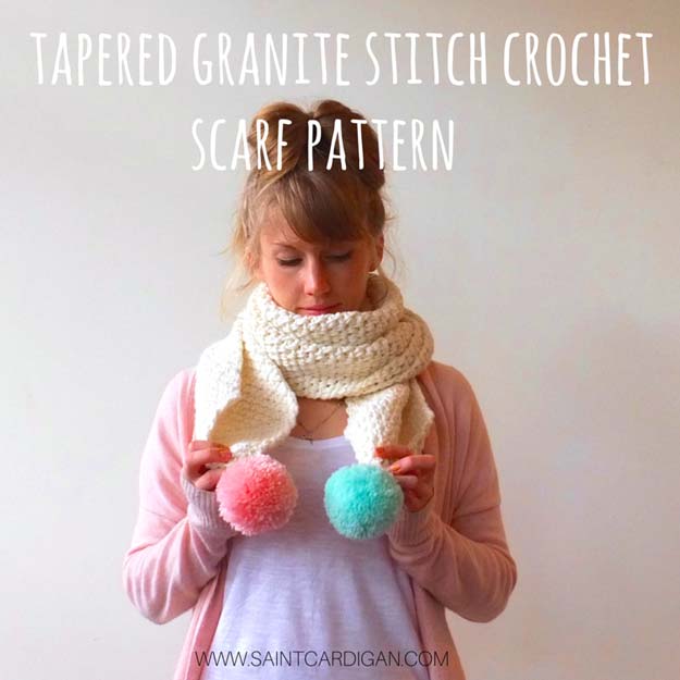 Crochet Patterns and Projects for Teens - Tapered Granite Stitch Crochet Scarf - Best Free Patterns and Tutorials for Crocheting Cute DIY Gifts, Room Decor and Accessories - How To for Beginners - Learn How To Make a Headband, Scarf, Hat, Animals and Clothes DIY Projects and Crafts for Teenagers #crochet #crafts #teencrafts #freecrochet #crochetpatterns