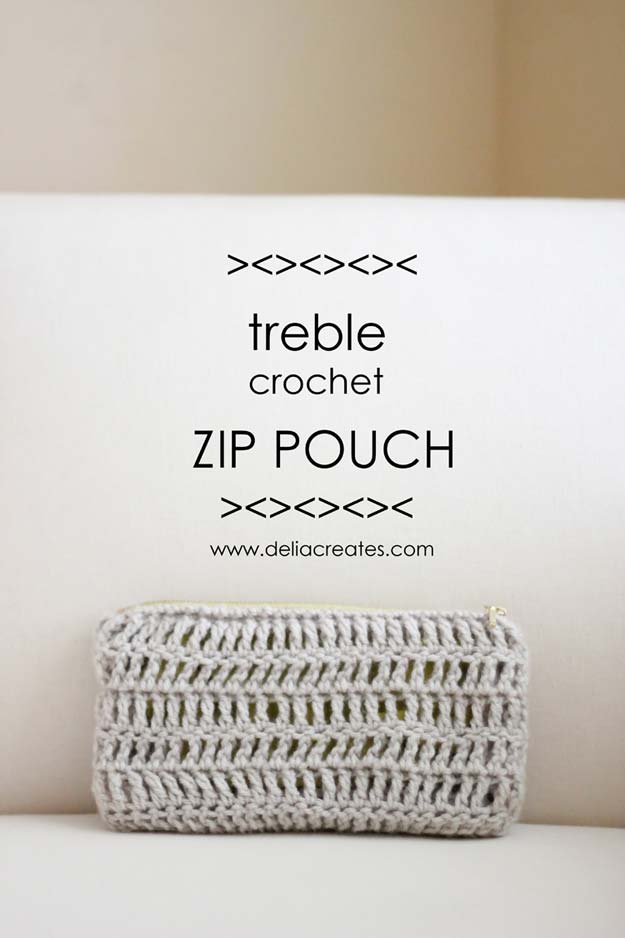 Crochet Patterns and Projects for Teens - Treble Crochet Zip Pouch - Best Free Patterns and Tutorials for Crocheting Cute DIY Gifts, Room Decor and Accessories - How To for Beginners - Learn How To Make a Headband, Scarf, Hat, Animals and Clothes DIY Projects and Crafts for Teenagers #crochet #crafts #teencrafts #freecrochet #crochetpatterns