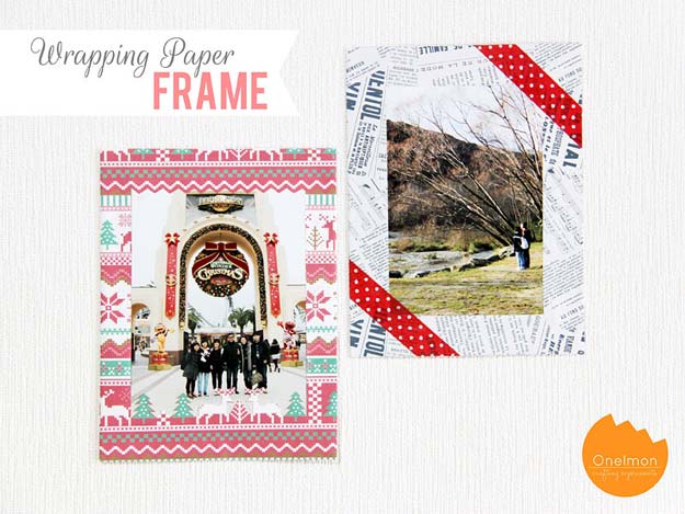 Cool Things to Make With Leftover Wrapping Paper - Wrapping Paper Photo Frame- Easy Crafts, Fun DIY Projects, Gifts and DIY Home Decor Ideas - Don't Trash The Christmas Wrapping Paper and Learn How To Make These Awesome Ideas Instead - Creative Craft Ideas for Teens, Tweens, Teenagers, Boys and Girls 