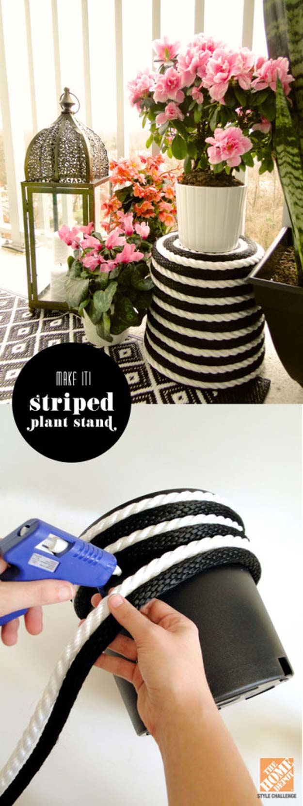 DIY Room Decor Ideas in Black and White - Stripe Plant Stand - Creative Home Decor and Room Accessories - Cheap and Easy Projects and Crafts for Wall Art, Bedding, Pillows, Rugs and Lighting - Fun Ideas and Projects for Teens, Apartments, Adutls and Teenagers 