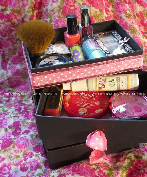 DIY Makeup Organizing Ideas - Stylish Beauty Box Makeup Organizer - Projects for Makeup Drawer, Box, Storage, Jars and Wall Displays - Cheap Dollar Tree Ideas with Cardboard and Shoebox - Wood Organizers, Tray and Travel Carriers 