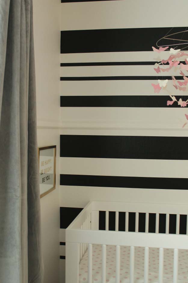 DIY Room Decor Ideas in Black and White - Black and White Stripe Wall - Creative Home Decor and Room Accessories - Cheap and Easy Projects and Crafts for Wall Art, Bedding, Pillows, Rugs and Lighting - Fun Ideas and Projects for Teens, Apartments, Adutls and Teenagers 