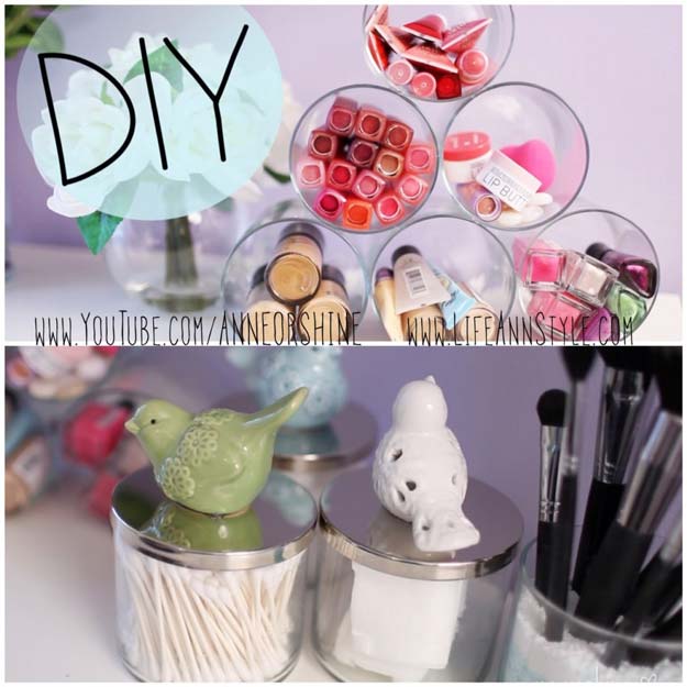 DIY Makeup Organizing Ideas - Simple Candle Jar Makeup Storage - Projects for Makeup Drawer, Box, Storage, Jars and Wall Displays - Cheap Dollar Tree Ideas with Cardboard and Shoebox - Wood Organizers, Tray and Travel Carriers 