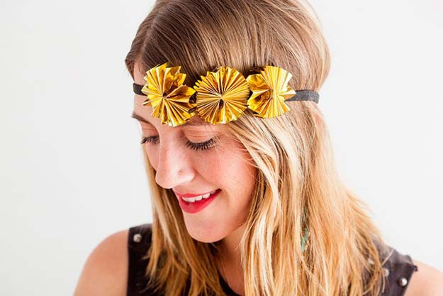 Gold DIY Projects and Crafts - Gold Rosette Headband - Easy Room Decor, Wall Art and Accesories in Gold - Spray Paint, Painted Ideas, Creative and Cheap Home Decor - Projects and Crafts for Teens, Apartments, Adults and Teenagers 